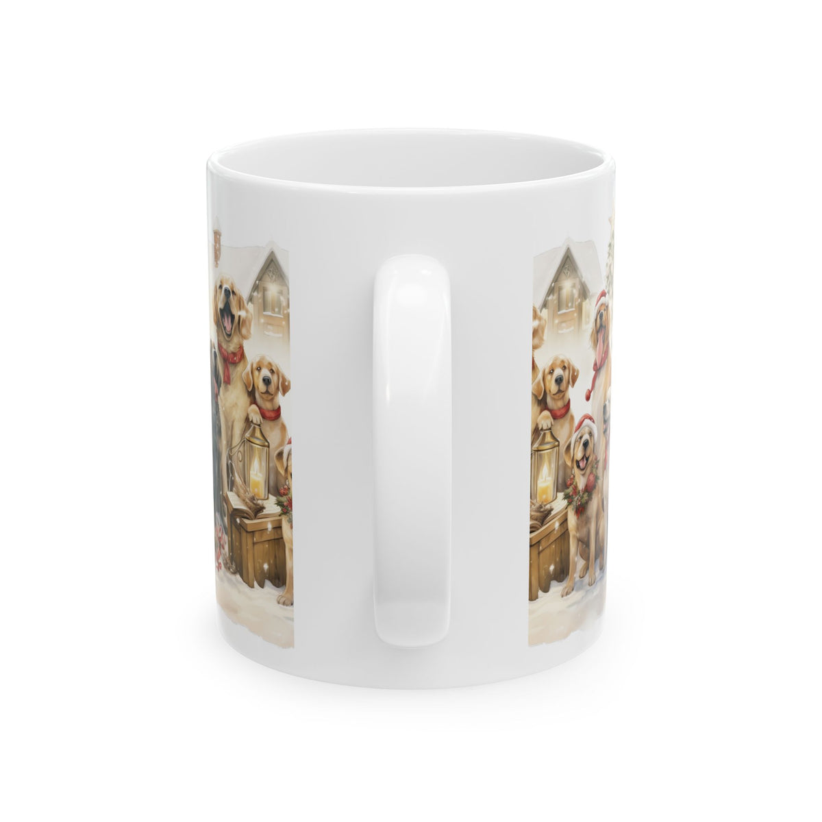 Holiday Dogs Ceramic Mug — Festive Labrador & Golden Retriever Christmas Coffee Cup 11oz  Item #647324