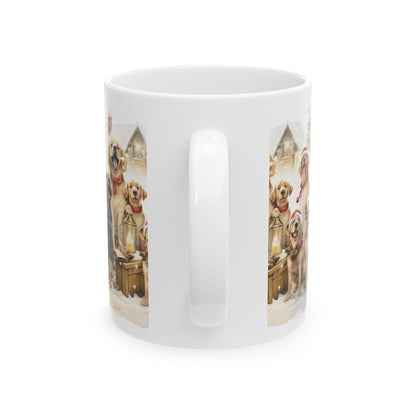 Holiday Dogs Ceramic Mug — Festive Labrador & Golden Retriever Christmas Coffee Cup 11oz  Item #647324