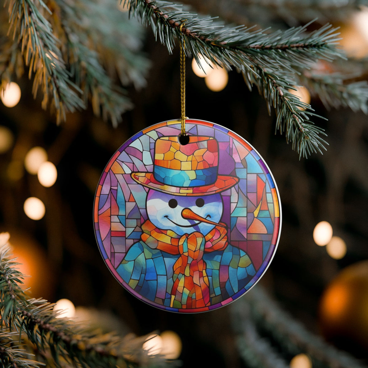 Colorful Stained Glass Snowman Christmas Ornament   Item #618807