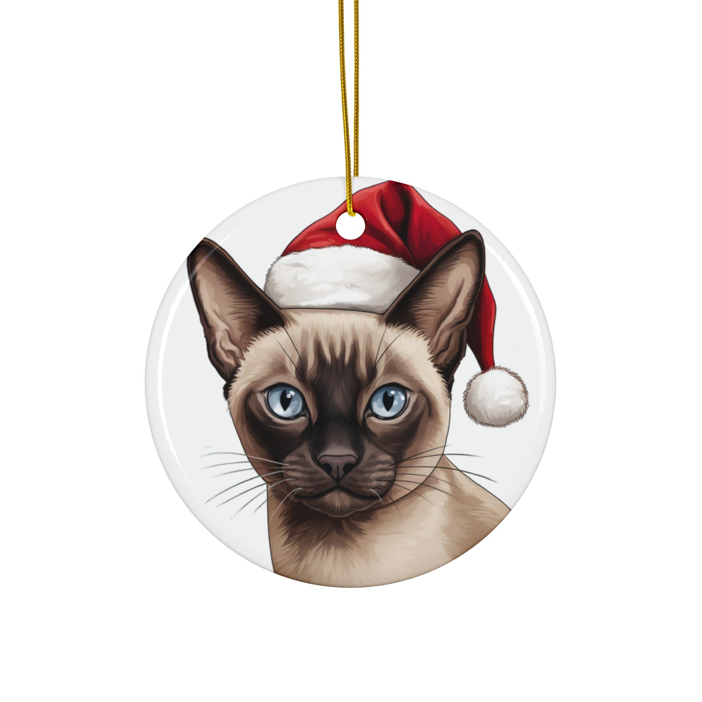 Ceramic Ornament - Tonkinese Cat With Santa Hat      Item #7050682