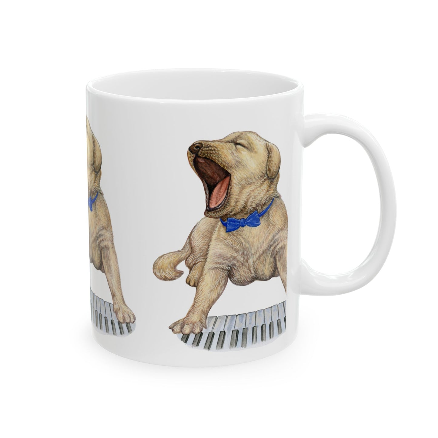 Piano Puppy Ceramic Mug — Cute Yawning Lab Puppy Coffee Cup  11oz   Item #565301