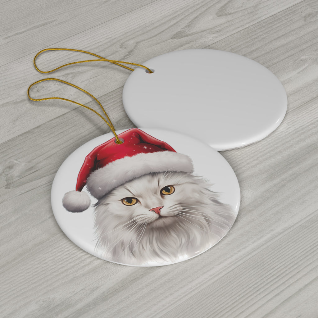 Ceramic Ornament - Turkish Van Cat With Santa Hat      Item #5278983