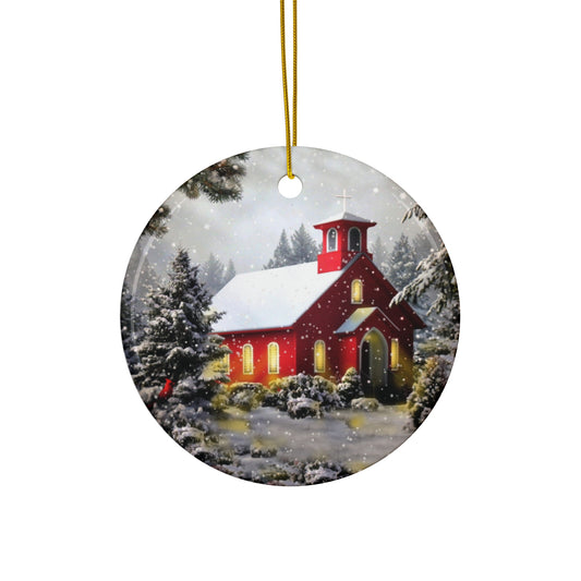 Winter Church Scene Ceramic Disc Ornament     Item #4982553