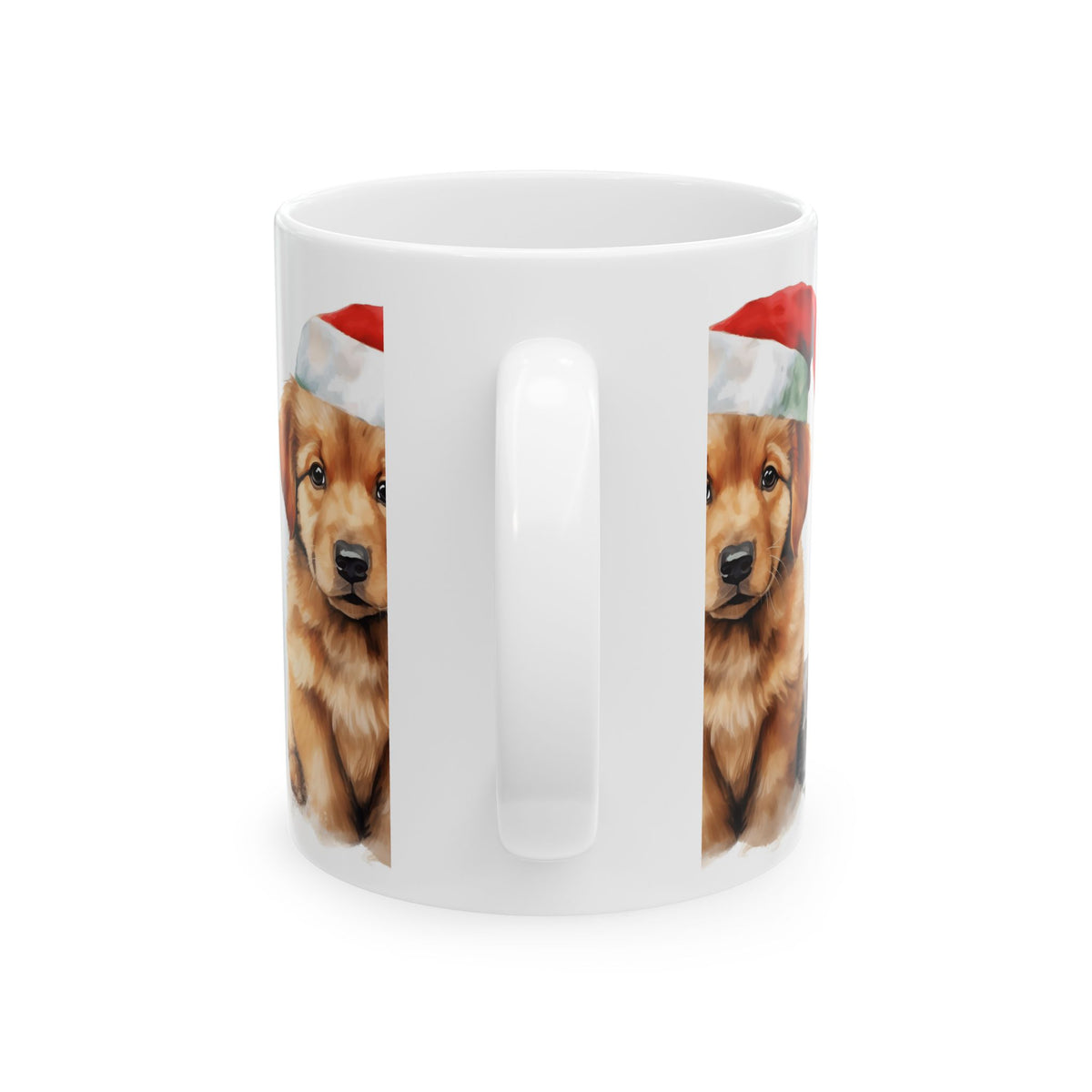 Christmas Puppy Mug — Cute Golden Retriever Puppy Wearing Santa Hat, Holiday Coffee Cup 11oz  Item #365853