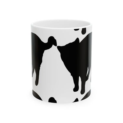 Cat Print Ceramic Mug – Black & White Farmhouse Coffee Cup 11oz    Item #506222