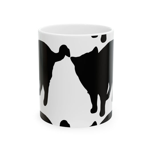 Cat Print Ceramic Mug – Black & White Farmhouse Coffee Cup 11oz    Item #506222