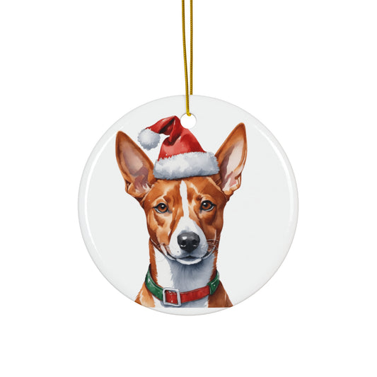 Basenji Dog With Santa Hat Ceramic Disc Ornament        Item #6657201