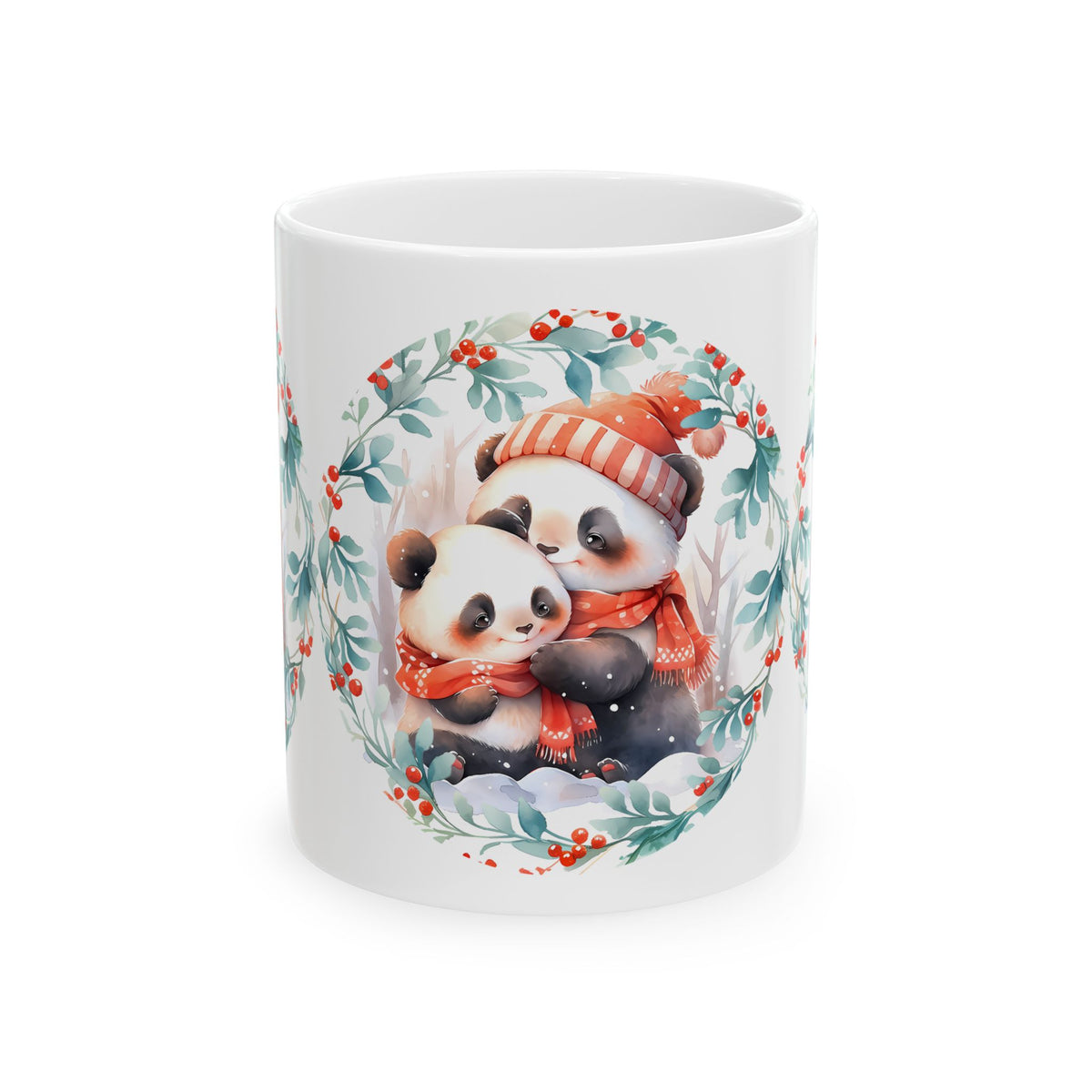 Panda Winter Mug — Cute Mom & Baby Pandas in Scarf Holiday Coffee Mug 11oz   Item #787709
