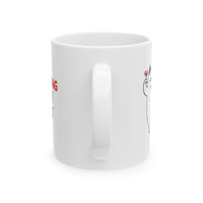 Funny Cat Wine Mug — "It's Not Drinking Alone If the Cat Is Home" Ceramic Coffee Cup 11oz   Item #681256