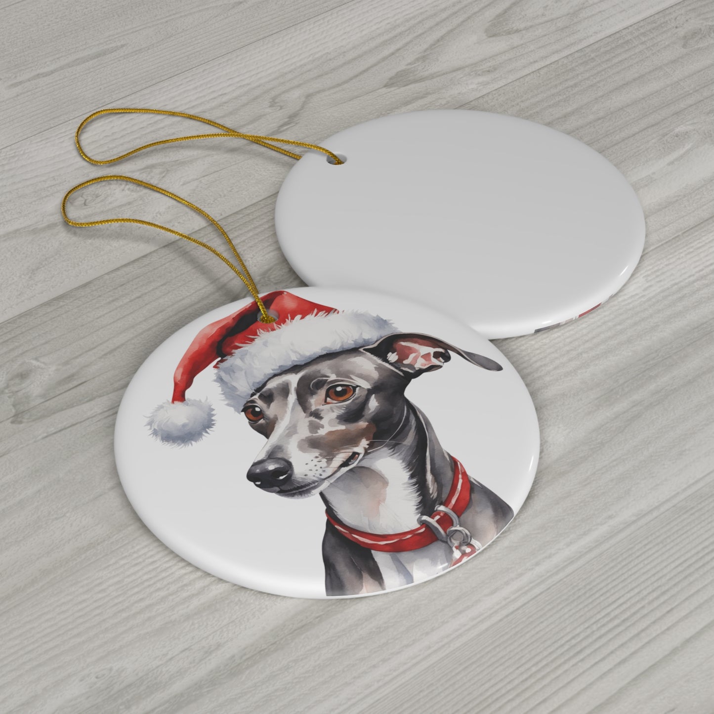 Ceramic Ornament - Italian Greyhound Dog With Santa Hat      Item #4504138