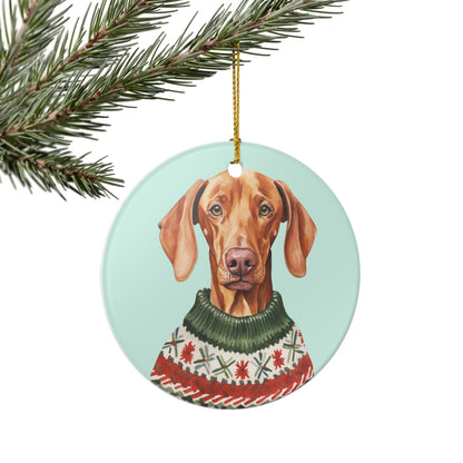 Festive Dog With Sweater Ceramic Christmas Ornament   Item #352433