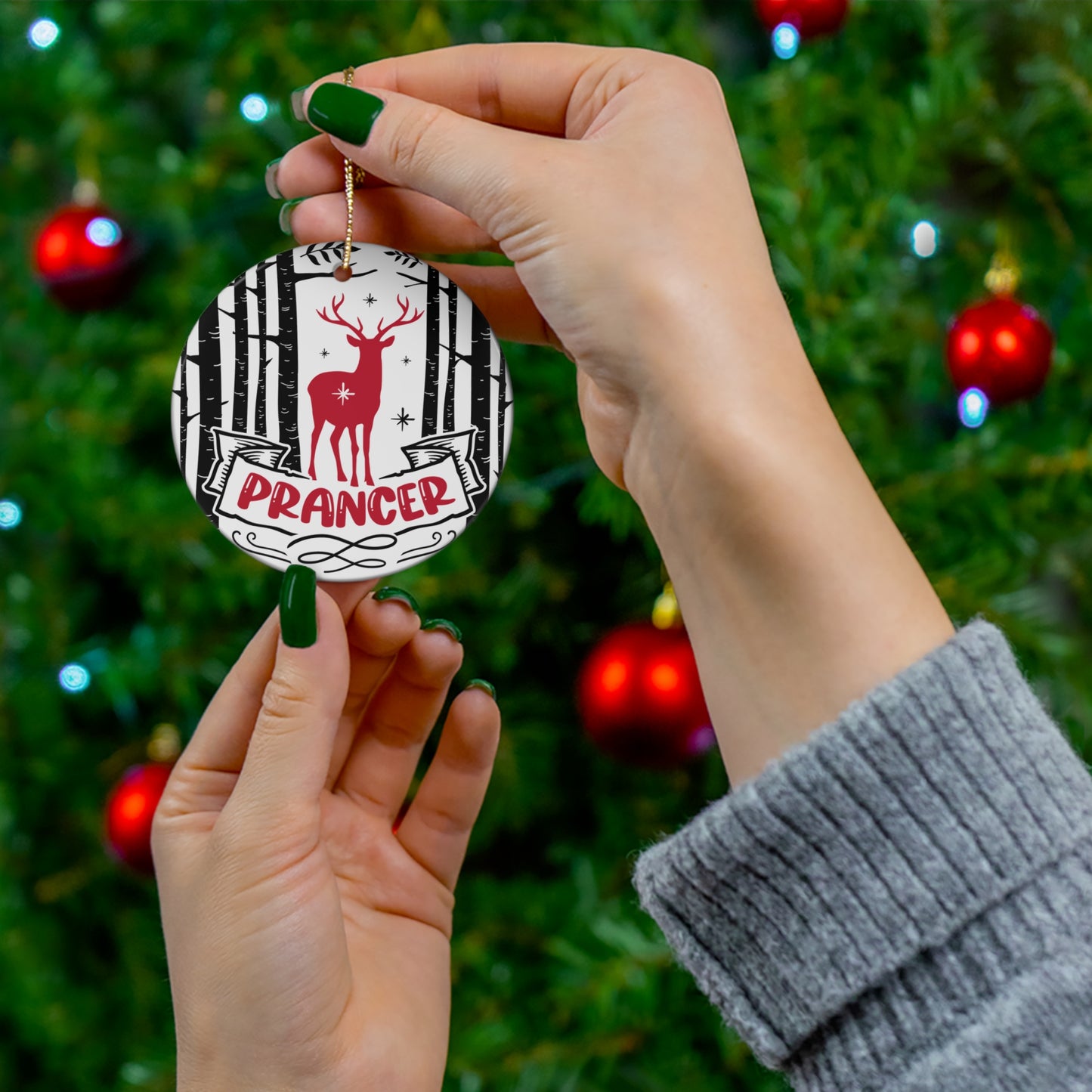 Prancer Ceramic Disc Ornament        Item #585466