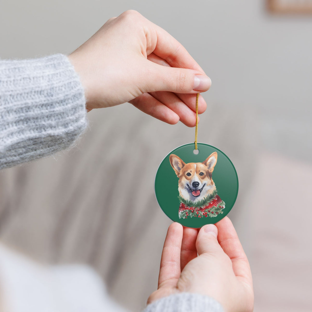 Christmas Corgi Ceramic Ornament   Item #638788