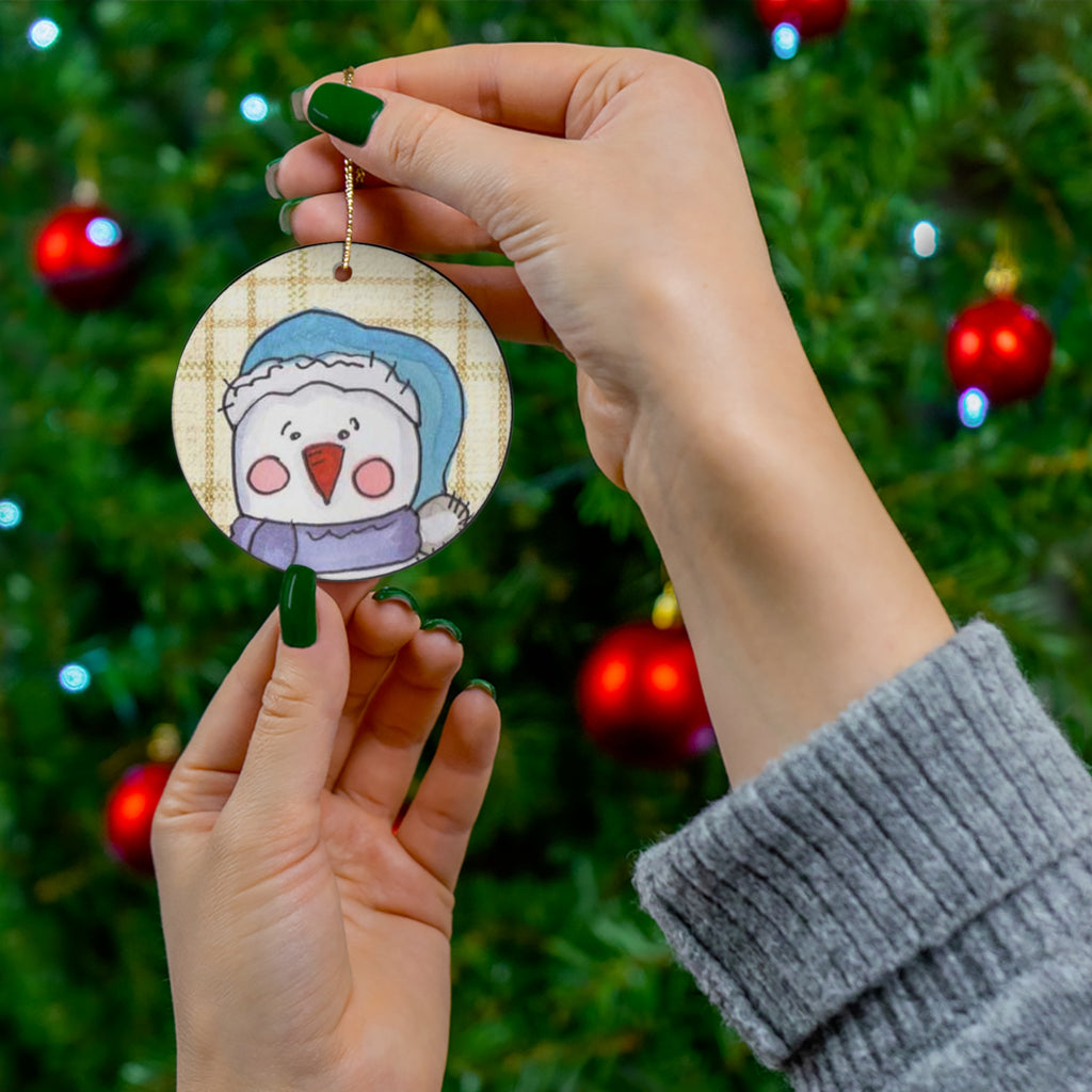 Snowman Ceramic Disc Ornament             Item #8751658