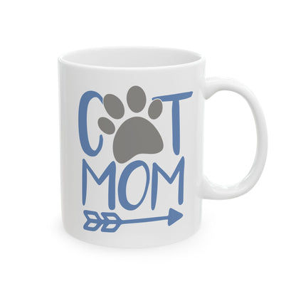 Ceramic Mug - "Cat Mom" Blue Graphic Coffee Tea Cup 11oz   Item #767604
