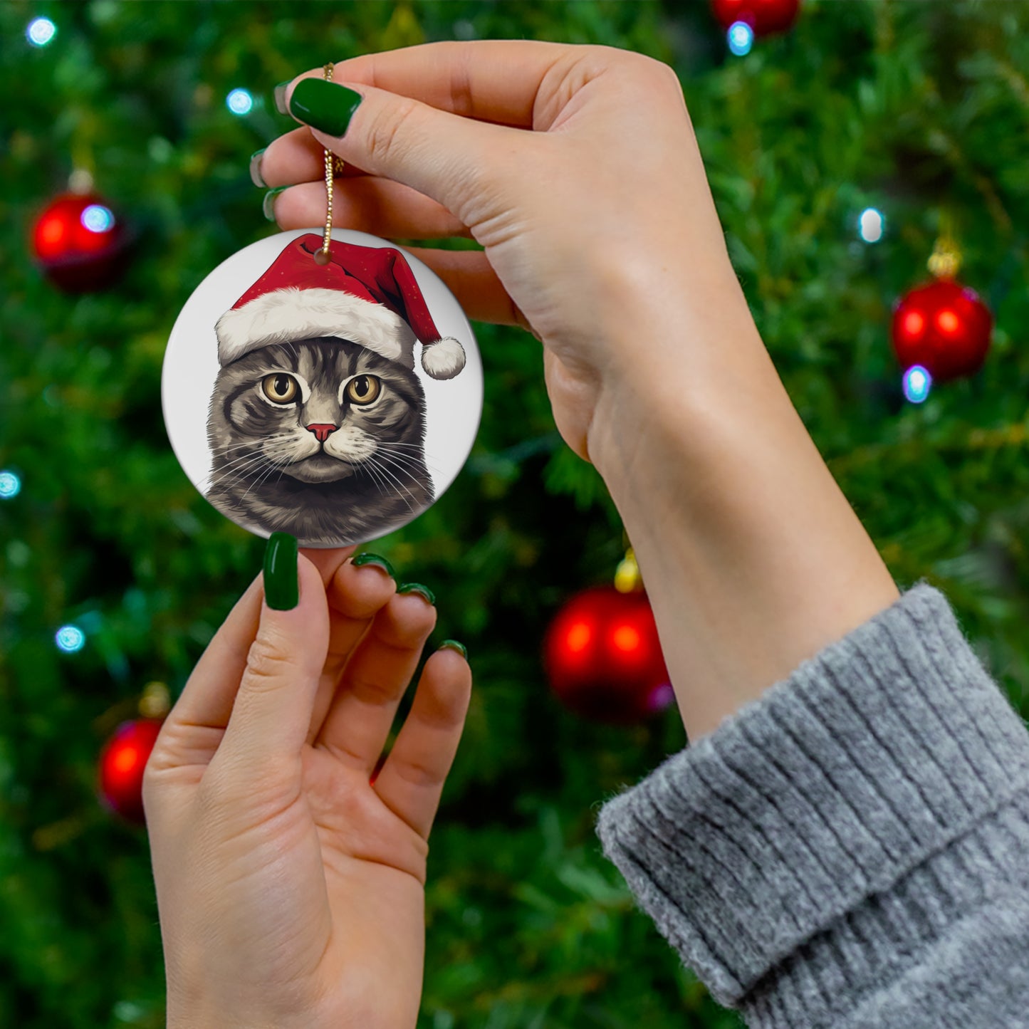 Brazilian Shorthair Cat With Santa Hat Ceramic Ornament       Item #3020753