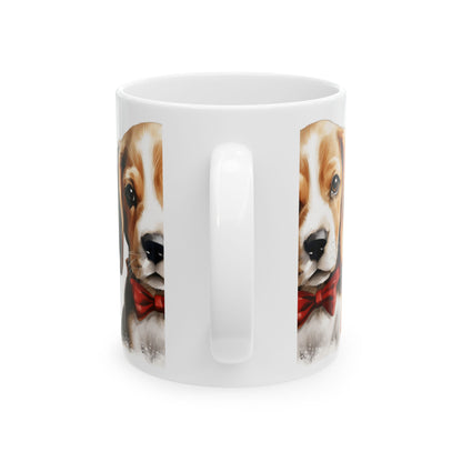 Adorable Beagle Puppy with Red Bow Tie Ceramic Mug 11oz   Item #72552