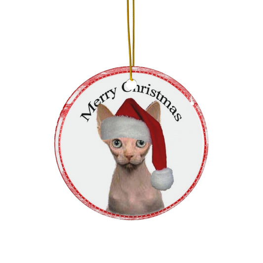 Merry Christmas Cat Ceramic Disc Ornament       Item #9696014