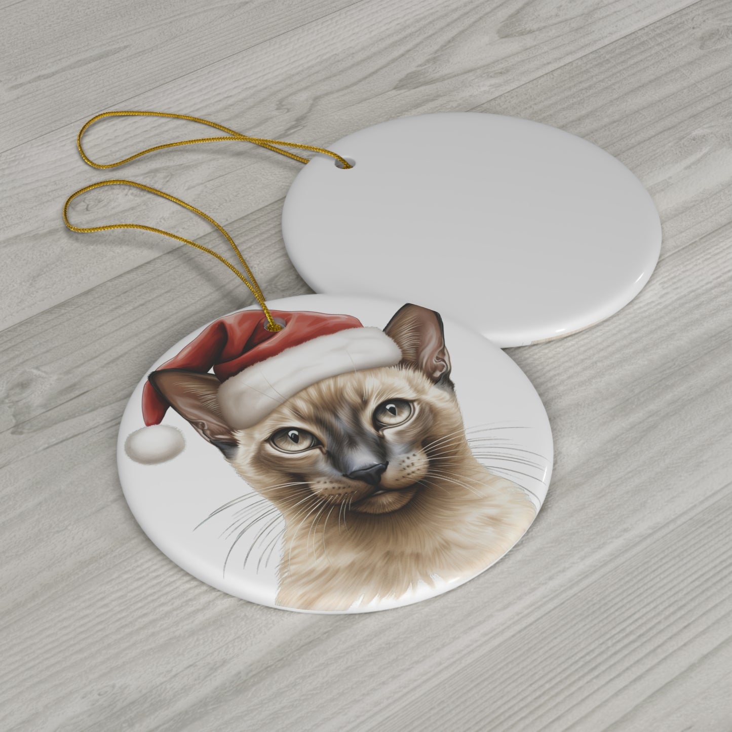 Ceramic Ornament - Tonkinese Cat With Santa Hat      Item #3054213