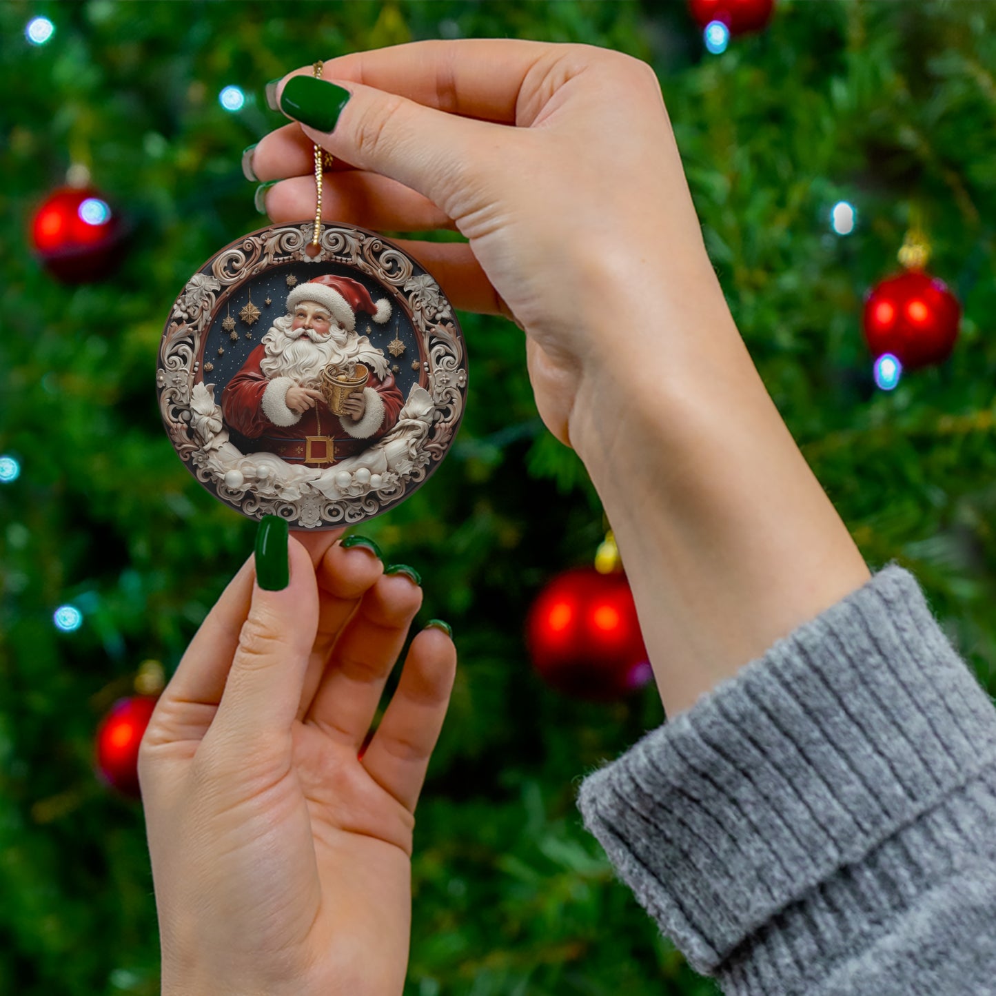 3D Santa Ceramic Disc Ornament      Item #175386