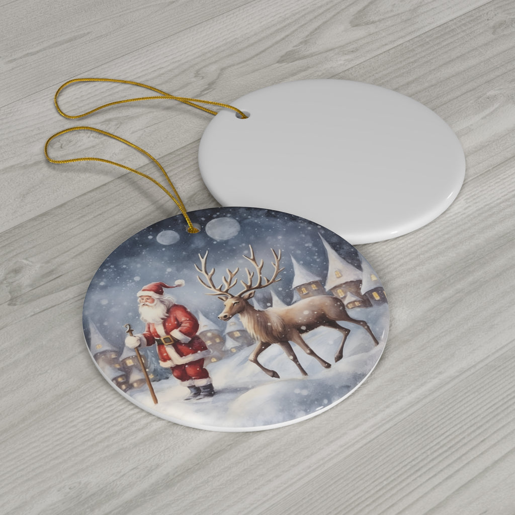 Santa With Reindeer Ceramic Ornament          Item #3882337 - Buckshot's Bargain Barn