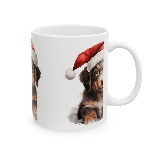 Christmas Puppy Ceramic Mug – Cute Dachshund in Santa Hat 11oz    Item #12674