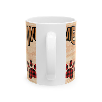Welcome Puppy Mug — Cute Happy Dog Paw Print Ceramic Coffee Cup 11oz    Item #241444