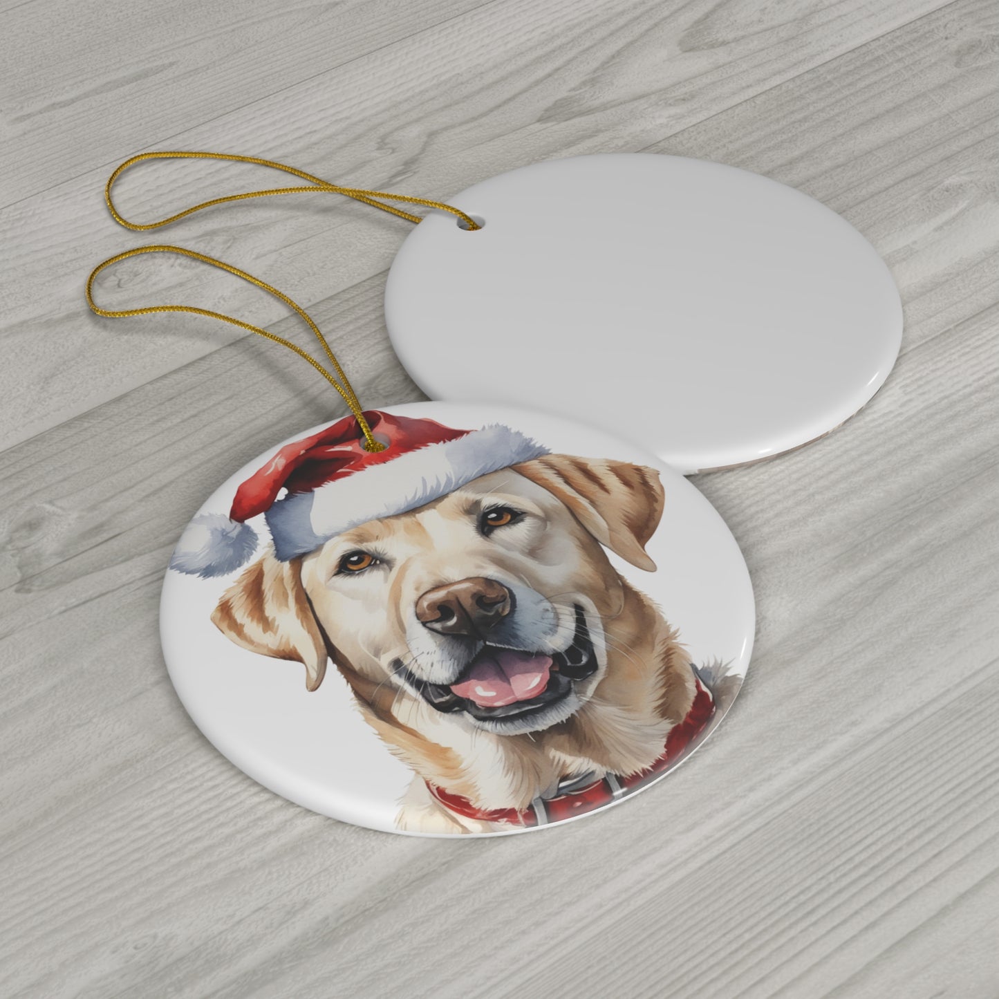 Ceramic Ornament - Labrador Retriever With Santa Hat      Item #4033179