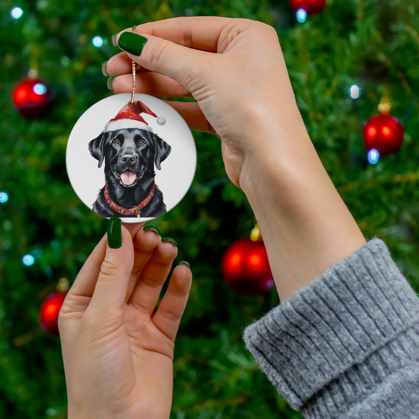 Ceramic Ornament - Labrador Retriever With Santa Hat      Item #36794