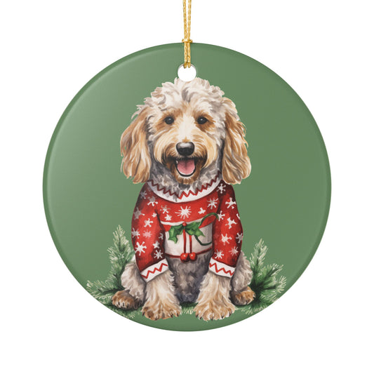 Christmas Dog in Sweater Ceramic Ornament   Item #29217