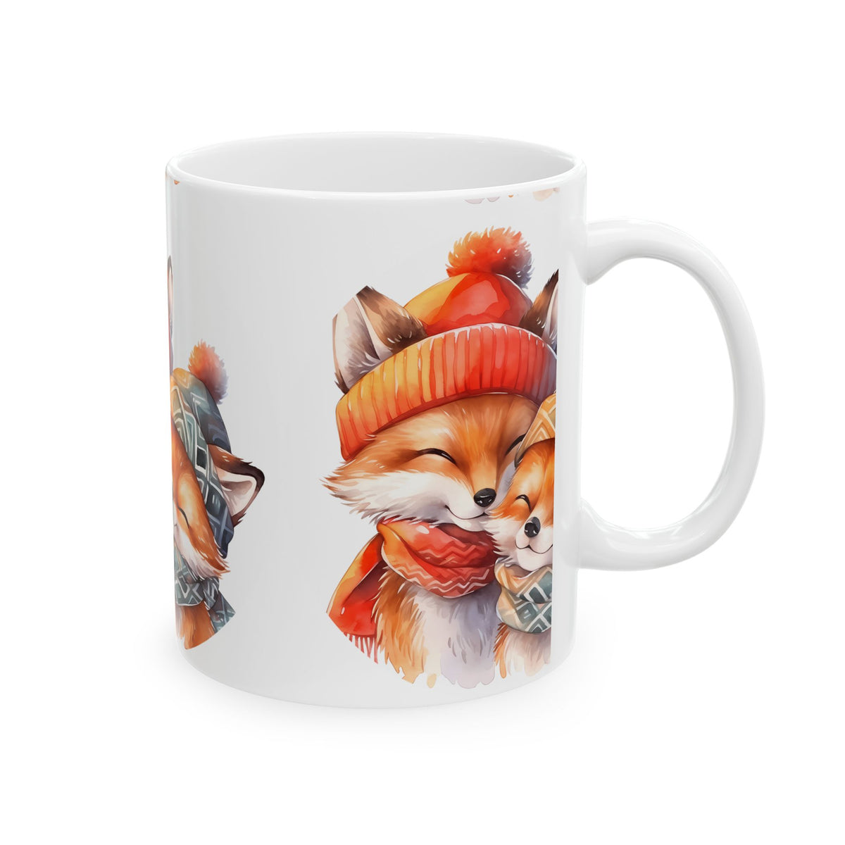 Winter Foxes Ceramic Mug — Cozy Fox Mom & Baby Illustration 11oz   Item #50813