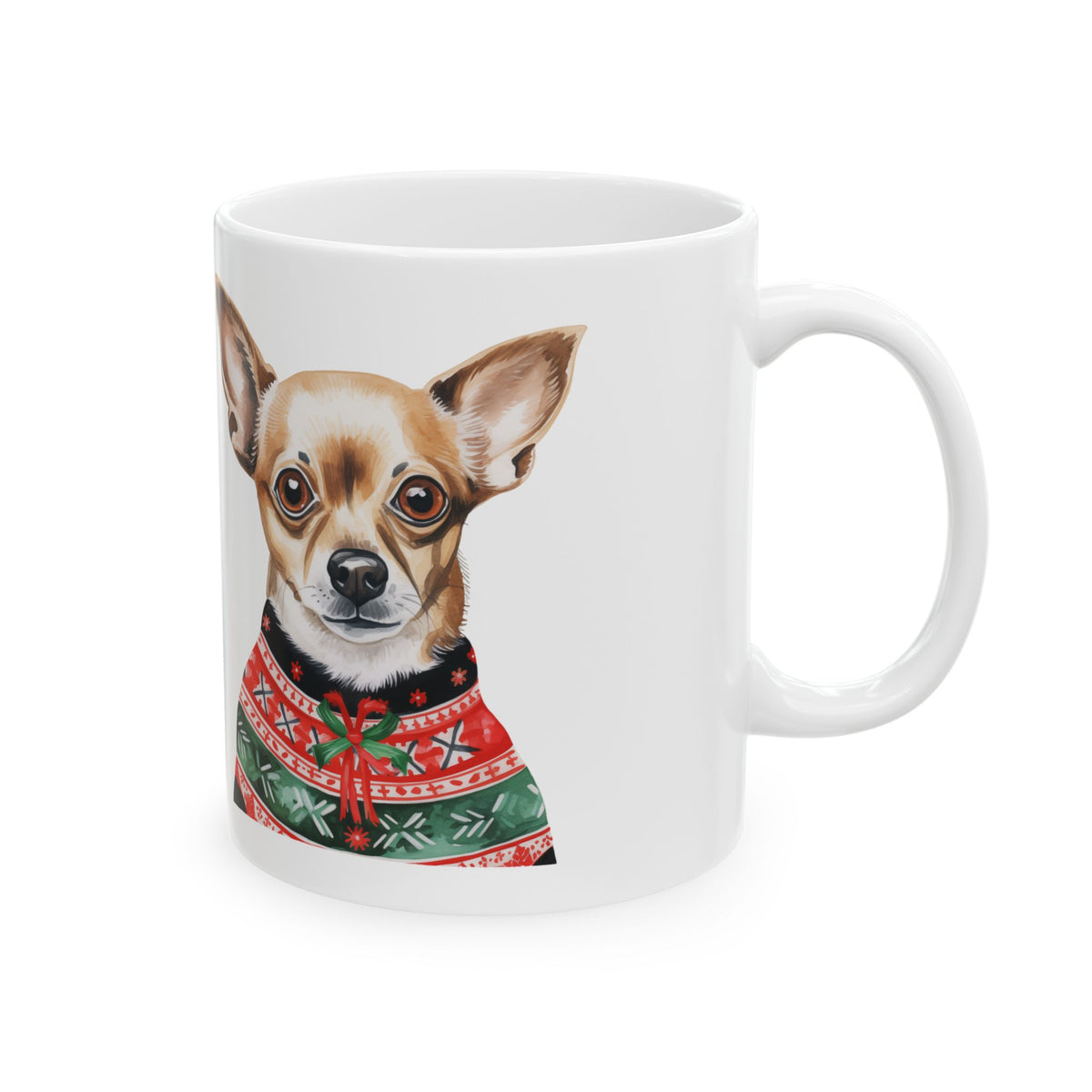 Chihuahua in Christmas Sweater Ceramic Mug — Holiday Dog Coffee Cup 11oz    Item #527726