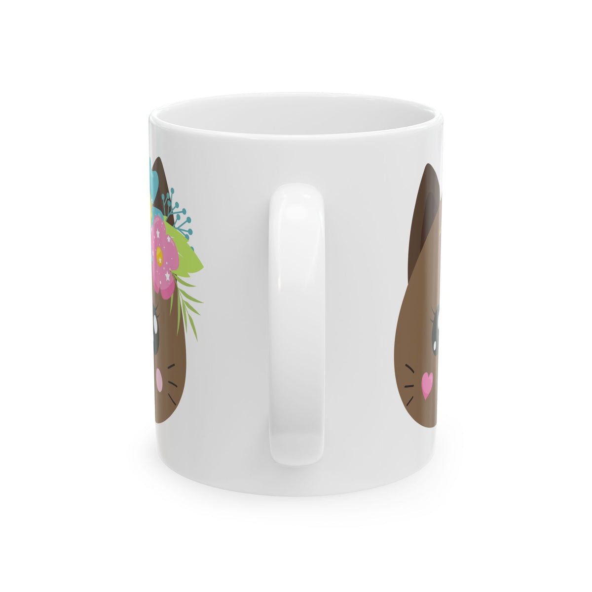 Cute Floral Cat Face Mug — Adorable Kawaii Coffee Cup 11oz    Item #149524
