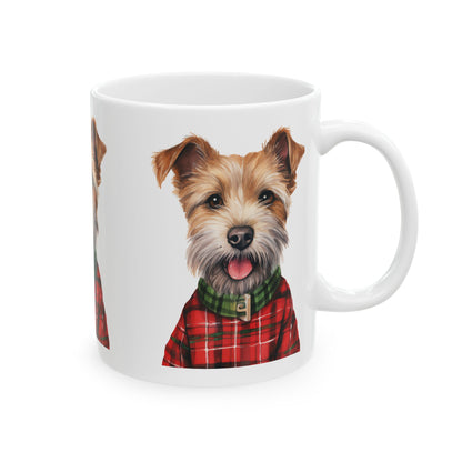 Dog Mug — Cute Terrier in Plaid Sweater Ceramic Coffee Cup 11oz   Item #491046