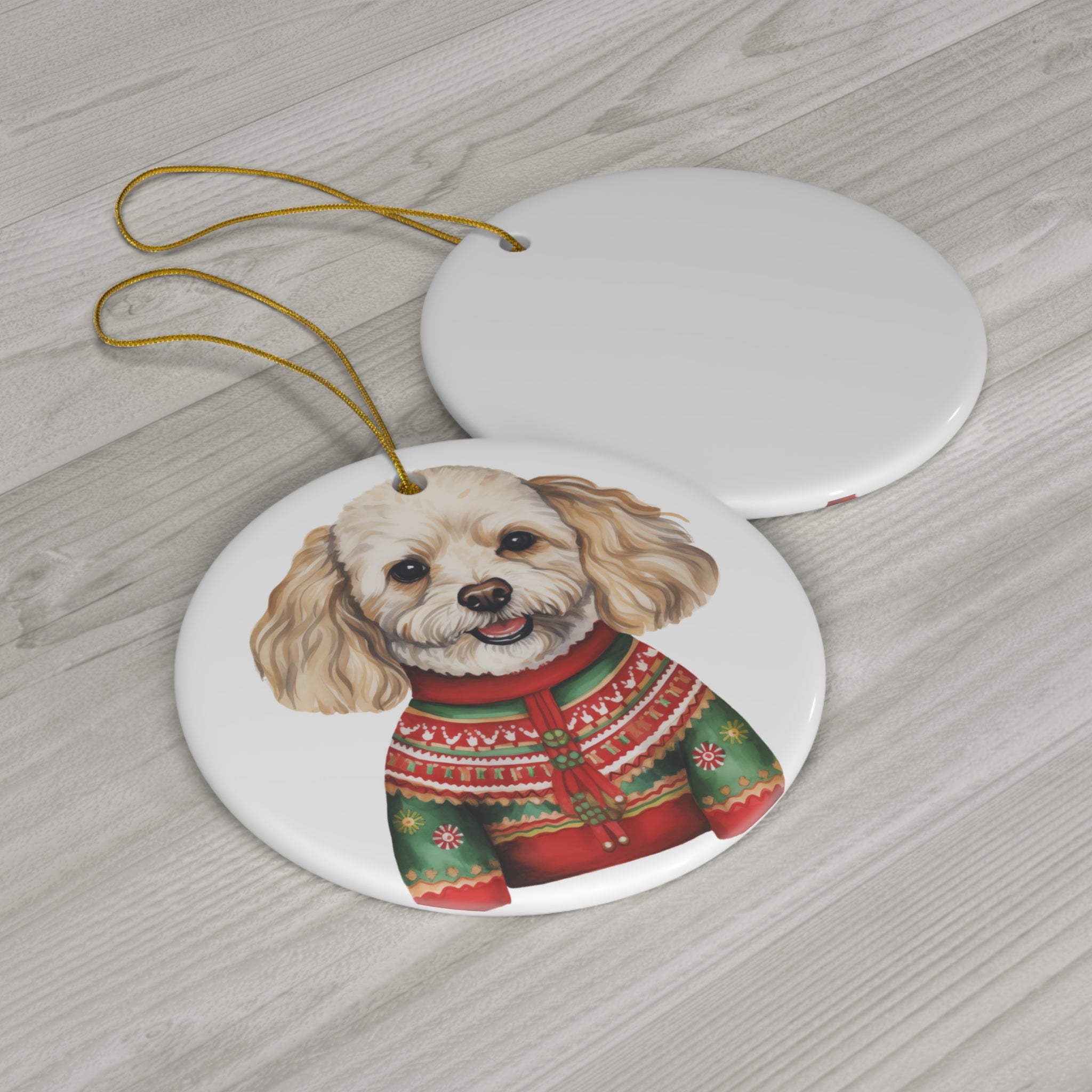 Dog With Christmas Sweater Ceramic Disc Ornament           Item #4915084