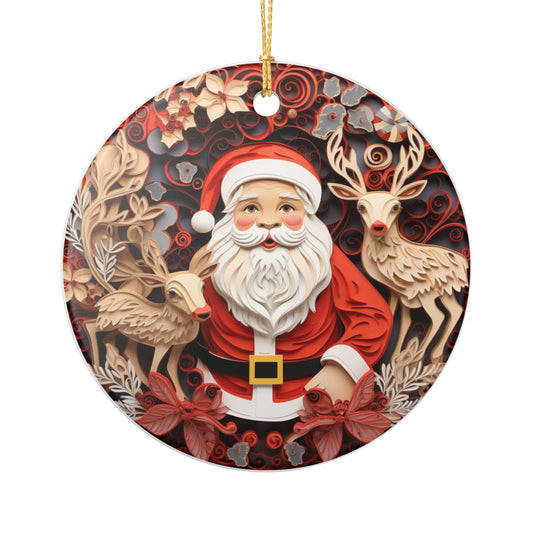 Santa and Reindeer Christmas Ceramic Ornament   Item #621707