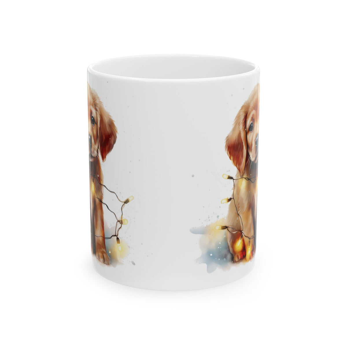 Adorable Puppy In Christmas Lights Holiday Ceramic Mug 11oz  Item #934136