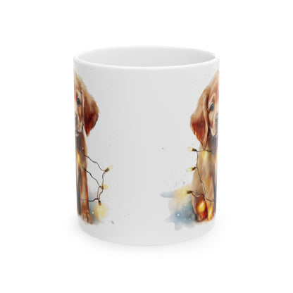 Adorable Puppy In Christmas Lights Holiday Ceramic Mug 11oz  Item #934136