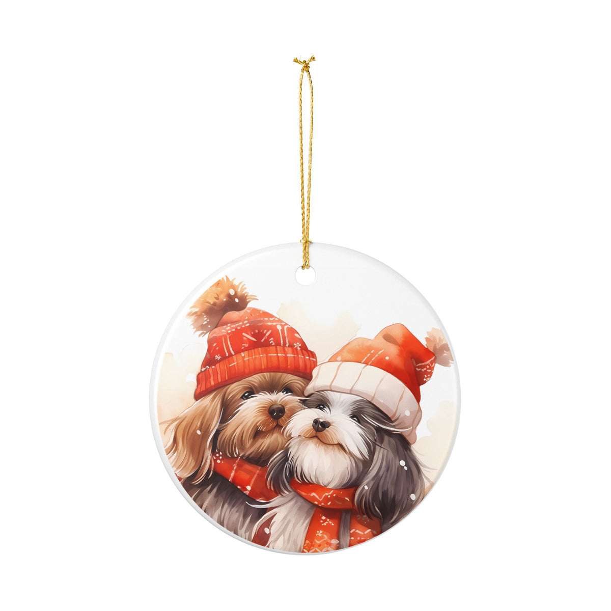 Christmas Ornament Featuring Cozy Shih Tzu Dogs in Winter Hats and Scarves   Item #554446