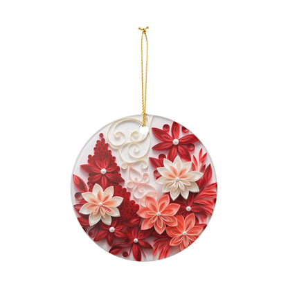 Red Floral Ceramic Christmas Ornament    Item #781178