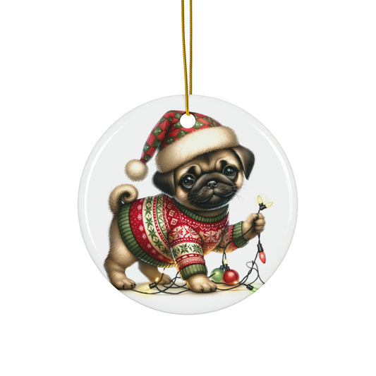 Ceramic Ornament - Pug Christmas Puppy With Lights     Item #6291747