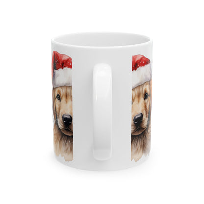 Christmas Golden Retriever Mug — Cute Puppy in Santa Hat Ceramic Coffee Cup 11oz  Item #78707