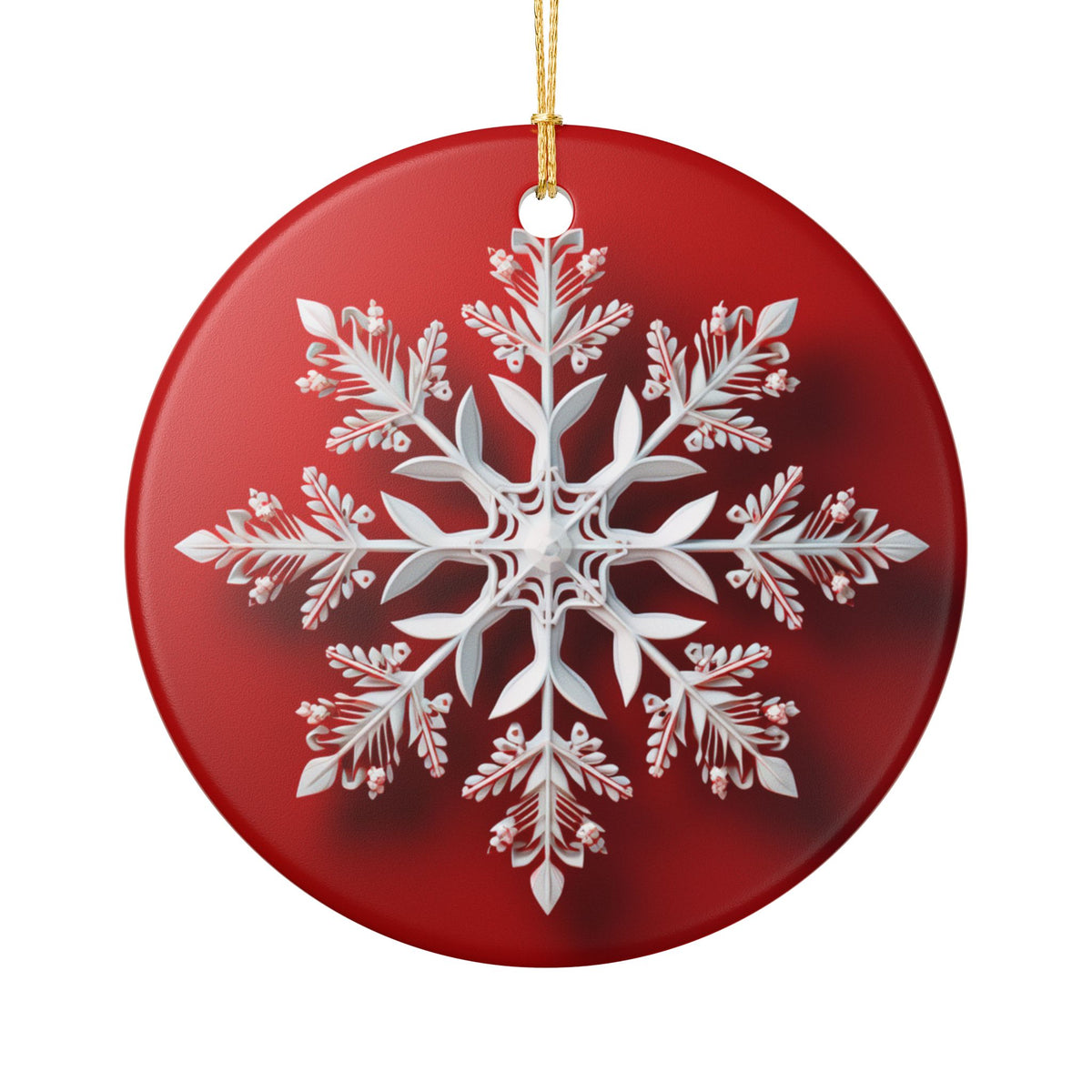 Red Snowflake Ceramic Christmas Ornament   Item #56236