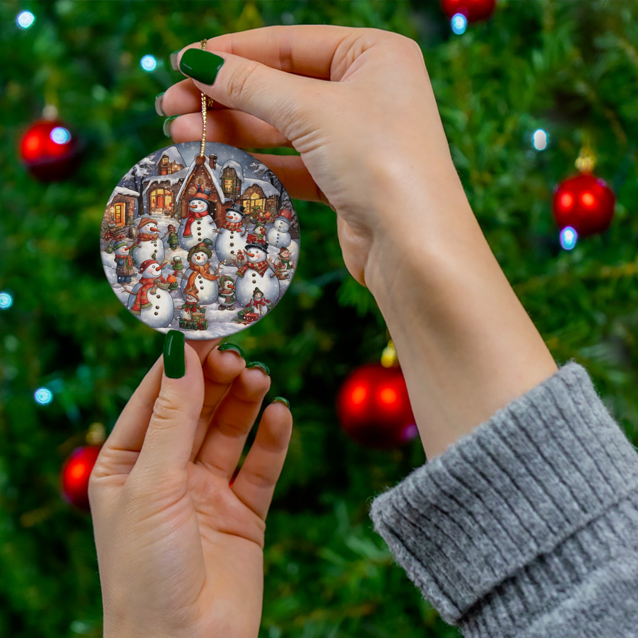Snow Family Ceramic Disc Ornament        Item #544779 - Buckshot's Bargain Barn