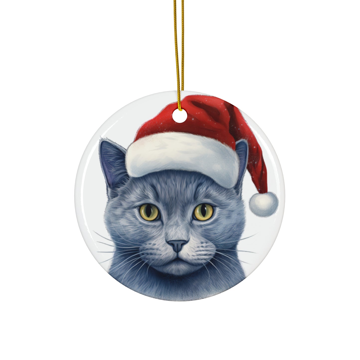 Russian Blue Cat With Santa Hat Ceramic Ornament     Item #2535601