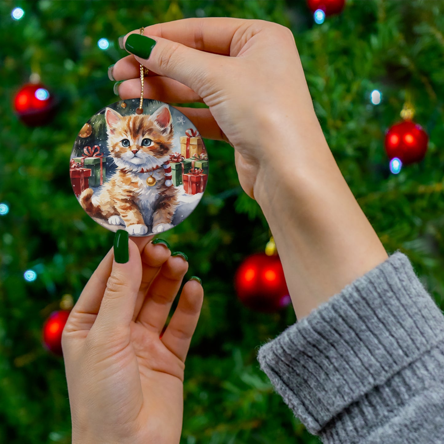 Ceramic Ornament - Christmas Cat     Item #1702214