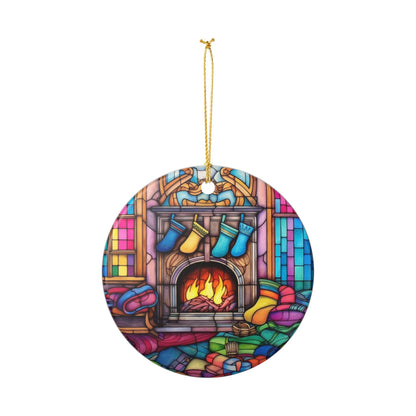 Cozy Christmas Fireplace Stained Glass Ceramic Ornament     Item #534856