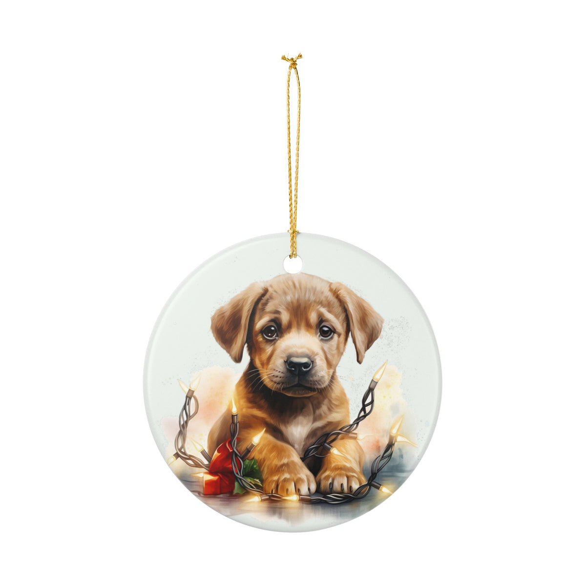 Ceramic Christmas Ornament – Adorable Puppy with Holiday Lights    Item #742729
