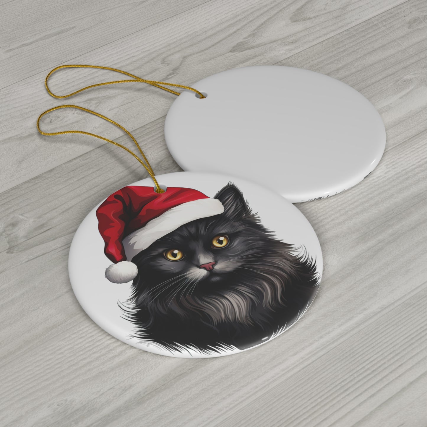 Chantilly Tiffany Cat With Santa Hat Ceramic Ornament      Item #1699587