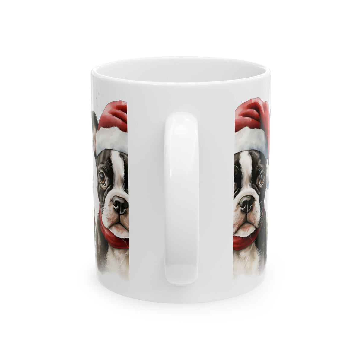 Christmas Boston Terrier Mug - Cute Puppy in Santa Hat Ceramic Coffee Cup 11oz   Item #66711